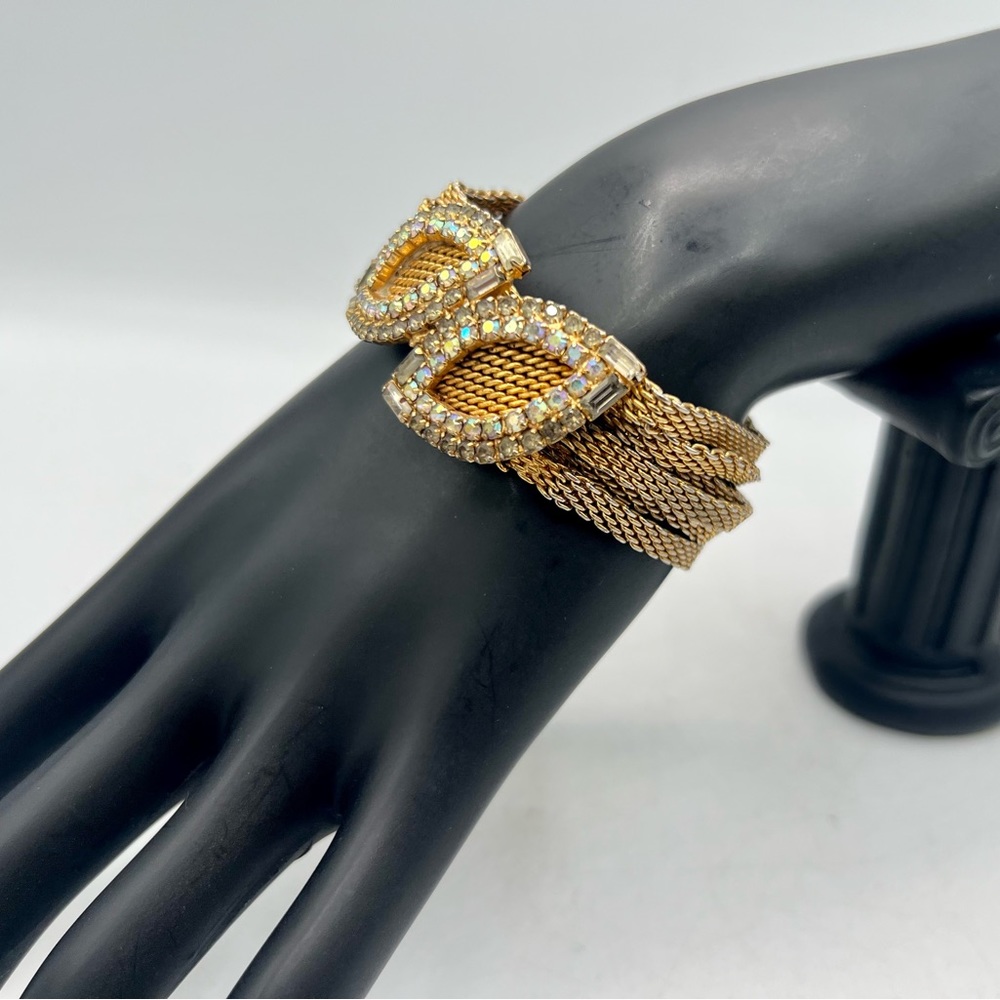 Rare vintage HOBE gold & AB rhinestone costume bracelet 7” multi strand chain - Picture 14 of 14